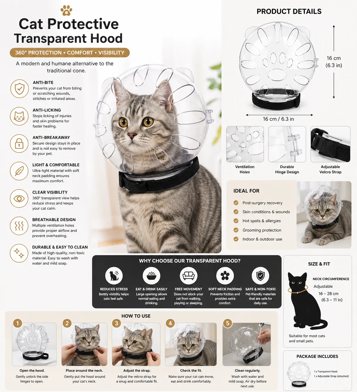 Cagoule de Protection pour Chat – Confort & Sécurité 360° – Image 2