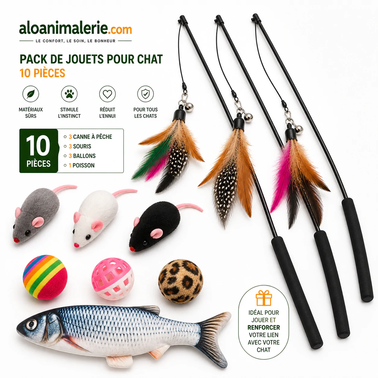 Pack Jouets Interactifs pour Chat – 10 Pièces | Aloanimalerie